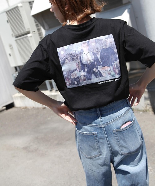 ZIP FIVE（ジップファイブ）の「【ZIP FIVE】バックプリントアート絵画半袖Tシャツ（Tシャツ/カットソー・レディース・ブラック系2/ベージュ系/ベージュ系2/ブラック/ホワイト系2/ブラック系/ホワイト系/ベージュ/ホワイト/ベージュ系1/ブラック系1/ホワイト系1・MEDIUM/X-LARGE/LARGE）」の6枚目の写真
