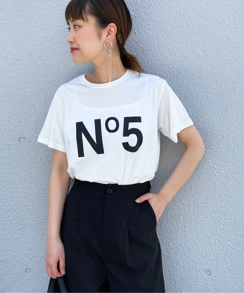 PICCIN（ピッチン）の「No.5プリントTシャツ（Tシャツ/カットソー・レディース・ホワイト/ライトグレー/ブラック/ピンクベージュ/オフホワイト・M）」の2枚目の写真