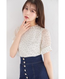 tocco closet | プチフリルネックパール釦フロッキードットブラウス(シャツ/ブラウス)