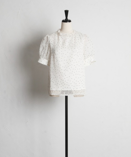 tocco closet（トッコ　クローゼット）の「プチフリルネックパール釦フロッキードットブラウス（シャツ/ブラウス・レディース・ブラック/アイボリー/ピンクベージュ/グレー系その他/ボルドー・M）」の10枚目の写真