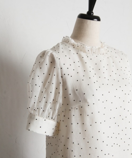 tocco closet（トッコ　クローゼット）の「プチフリルネックパール釦フロッキードットブラウス（シャツ/ブラウス・レディース・ブラック/アイボリー/ピンクベージュ/グレー系その他/ボルドー・M）」の16枚目の写真