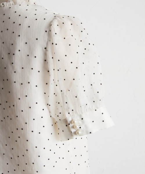 tocco closet（トッコ　クローゼット）の「プチフリルネックパール釦フロッキードットブラウス（シャツ/ブラウス・レディース・ブラック/アイボリー/ピンクベージュ/グレー系その他/ボルドー・M）」の18枚目の写真