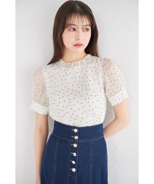 tocco closet（トッコ　クローゼット）の「プチフリルネックパール釦フロッキードットブラウス（シャツ/ブラウス・レディース・ブラック/アイボリー/ピンクベージュ/グレー系その他/ボルドー・M）」の22枚目の写真