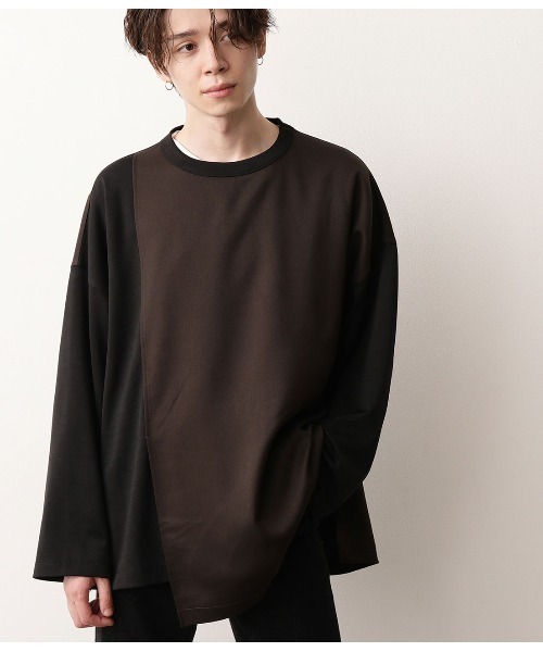 JUNRED（ジュンレッド）の「アシンメトリービックシルエットプルオーバー（Tシャツ/カットソー・メンズ・ブラック/キャメル・M/L）」の2枚目の写真