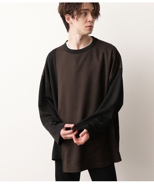 JUNRED（ジュンレッド）の「アシンメトリービックシルエットプルオーバー（Tシャツ/カットソー・メンズ・ブラック/キャメル・M/L）」の3枚目の写真