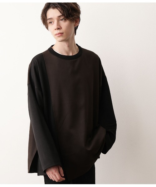 JUNRED（ジュンレッド）の「アシンメトリービックシルエットプルオーバー（Tシャツ/カットソー・メンズ・ブラック/キャメル・M/L）」の4枚目の写真