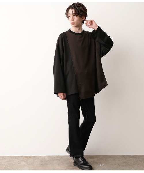 JUNRED（ジュンレッド）の「アシンメトリービックシルエットプルオーバー（Tシャツ/カットソー・メンズ・ブラック/キャメル・M/L）」の5枚目の写真