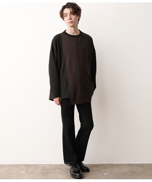 JUNRED（ジュンレッド）の「アシンメトリービックシルエットプルオーバー（Tシャツ/カットソー・メンズ・ブラック/キャメル・M/L）」の7枚目の写真
