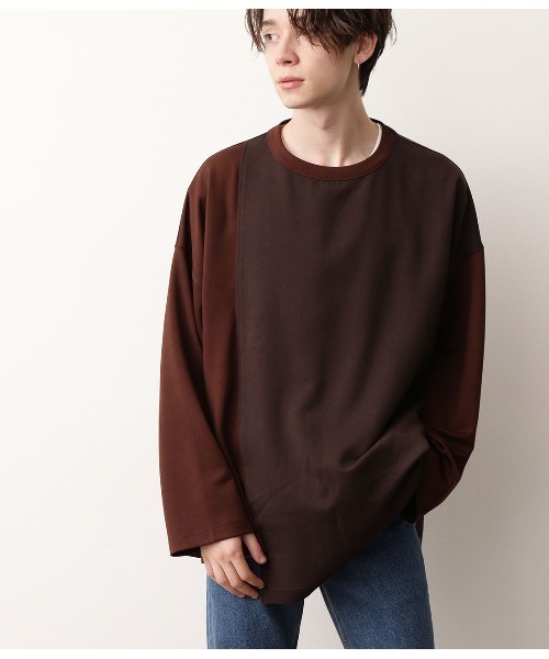 JUNRED（ジュンレッド）の「アシンメトリービックシルエットプルオーバー（Tシャツ/カットソー・メンズ・ブラック/キャメル・M/L）」の8枚目の写真