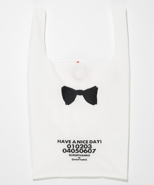 SUPERTHANKS(スーパーサンクス)の「『SUPERTHANKS』HAVE A NICE DAY! ECO BAG(エコバッグ/サブバッグ・レディース・ホワイト/ブラック・FREE)」の2枚目の写真