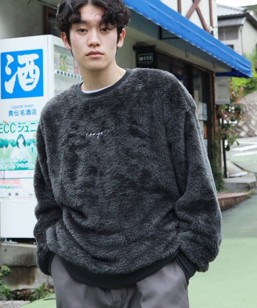 KANGOL（カンゴール）の「KANGOL / カンゴール 別注 コラボ オーバーサイズ ボア フリース クルーネック トレーナー（スウェット・メンズ・ベージュ/ブラウン/モカ/グレイッシュベージュ/オフホワイト/ブラック系その他/ホワイト系その他/ベージュ系その他/グレー系その他/ブラウン系その他/ブラック/グレー系その他2/グレー系その他3・SMALL/MEDIUM/LARGE/X-LARGE）」の7枚目の写真