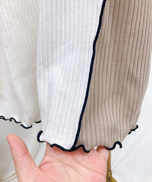 White Collection（ホワイトコレクション）の「【2021SS新作】T/Cワイドリブ配色メローカットソー（Tシャツ/カットソー・レディース・チャコールグレー/ライトブルー/イエロー/グリーン/アイボリー/グレイッシュベージュ・M）」の8枚目の写真