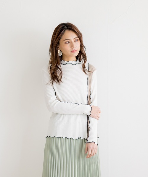 White Collection（ホワイトコレクション）の「【2021SS新作】T/Cワイドリブ配色メローカットソー（Tシャツ/カットソー・レディース・チャコールグレー/ライトブルー/イエロー/グリーン/アイボリー/グレイッシュベージュ・M）」の11枚目の写真