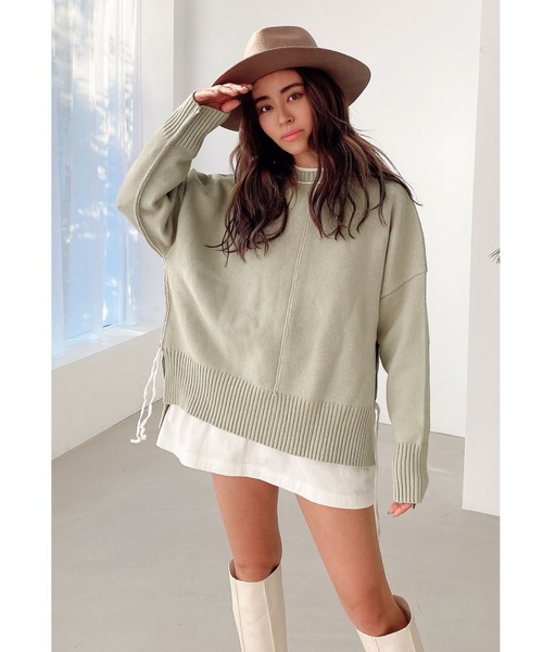 ALEXIA STAM(アリシアスタン)の「Contrast Stitch Knit Top/コントラストステッチニットトップ(ニット/セーター・レディース・アイボリー/グリーン系その他/ピンク系その他・FREE)」の2枚目の写真