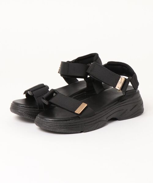 Noubel Voug Relax（ヌーベルヴォーグリラックス）の「ダブルベルト厚底スポーツサンダルｍ206（サンダル・レディース・ブラック×ブラック・S/M/L/LL）」の4枚目の写真