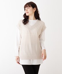 SHOO・LA・RUE | 【S-3L/2点セット】麻タッチ透かし切替ベスト＋インナー(ベスト)