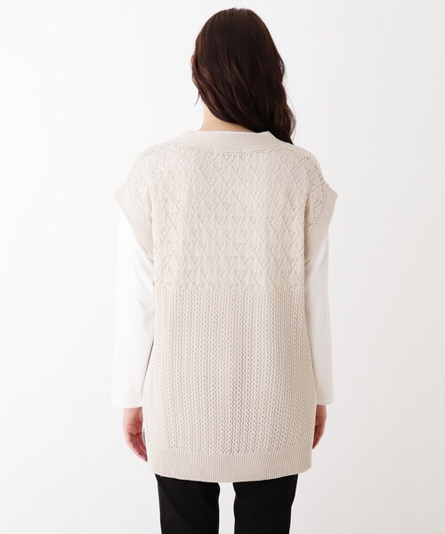 SHOO・LA・RUE（シューラルー）の「◆【S-3L/2点セット】麻タッチ透かし切替ベスト＋インナー（ベスト・レディース・チャコールグレー/オフホワイト/ライトオレンジ系・01/02/03/04/05）」の6枚目の写真