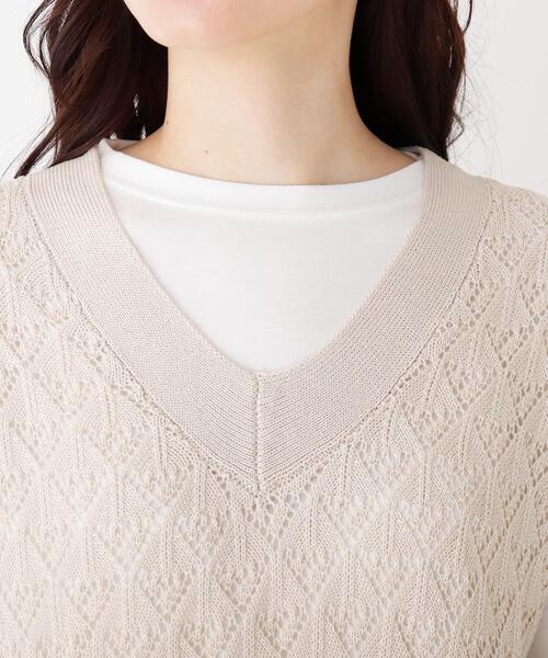 SHOO・LA・RUE（シューラルー）の「◆【S-3L/2点セット】麻タッチ透かし切替ベスト＋インナー（ベスト・レディース・チャコールグレー/オフホワイト/ライトオレンジ系・01/02/03/04/05）」の4枚目の写真