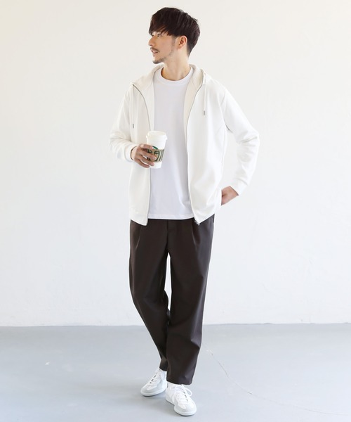 LIL VENDARS(リルヴェンダース)の「TCダンボールストレッチハイネックジップパーカー(パーカー・メンズ・アッシュグレー/ベージュ/ブラウン/杢グレー/ホワイト/ブラック/ネイビー/ブルーグレー/チャコール・S/M/L/XL)」の15枚目の写真