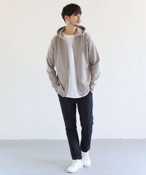 LIL VENDARS(リルヴェンダース)の「TCダンボールストレッチハイネックジップパーカー(パーカー・メンズ・アッシュグレー/ベージュ/ブラウン/杢グレー/ホワイト/ブラック/ネイビー/ブルーグレー/チャコール・S/M/L/XL)」の20枚目の写真