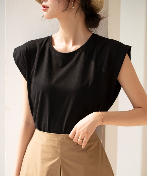 SAISON DE PAPILLON（セゾンドパピヨン）の「【綿100％】バックスリットキャップスリーブカットソー（Tシャツ/カットソー・レディース・ブラック/ホワイト/ブルー/ベージュ・L/M/S）」の3枚目の写真