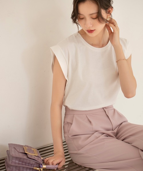 SAISON DE PAPILLON（セゾンドパピヨン）の「【綿100％】バックスリットキャップスリーブカットソー（Tシャツ/カットソー・レディース・ブラック/ホワイト/ブルー/ベージュ・L/M/S）」の12枚目の写真