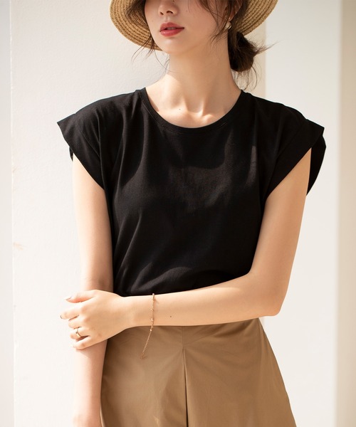 SAISON DE PAPILLON（セゾンドパピヨン）の「【綿100％】バックスリットキャップスリーブカットソー（Tシャツ/カットソー・レディース・ブラック/ホワイト/ブルー/ベージュ・L/M/S）」の14枚目の写真