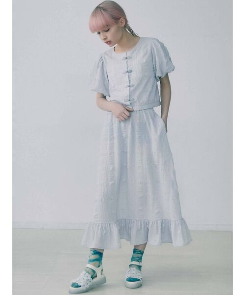 merry jenny（メリージェニー）の「パフスリーブチャイナブラウス【セットアップ着用可能】（シャツ/ブラウス・レディース・ライトブルー/ブラック/アイボリー・FREE）」の4枚目の写真