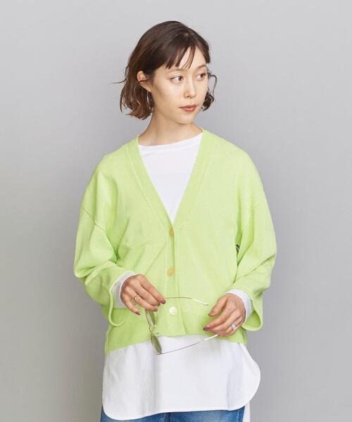 BEAUTY&YOUTH UNITED ARROWS（ビューティーアンドユースユナイテッドアローズ）の「BY 14GショートVネックワイドスリーブカーディガン -ウォッシャブル-（カーディガン/ボレロ・レディース・ブラック/オフホワイト/ライム・FREE）」の3枚目の写真