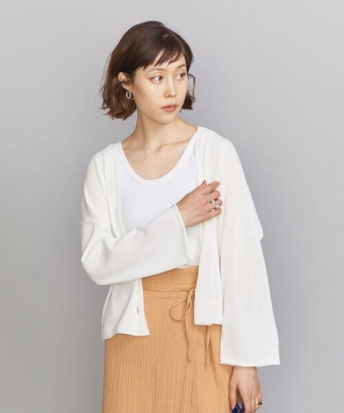 BEAUTY&YOUTH UNITED ARROWS（ビューティーアンドユースユナイテッドアローズ）の「BY 14GショートVネックワイドスリーブカーディガン -ウォッシャブル-（カーディガン/ボレロ・レディース・ブラック/オフホワイト/ライム・FREE）」の6枚目の写真