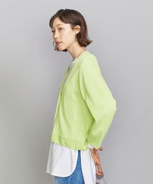 BEAUTY&YOUTH UNITED ARROWS（ビューティーアンドユースユナイテッドアローズ）の「BY 14GショートVネックワイドスリーブカーディガン -ウォッシャブル-（カーディガン/ボレロ・レディース・ブラック/オフホワイト/ライム・FREE）」の9枚目の写真