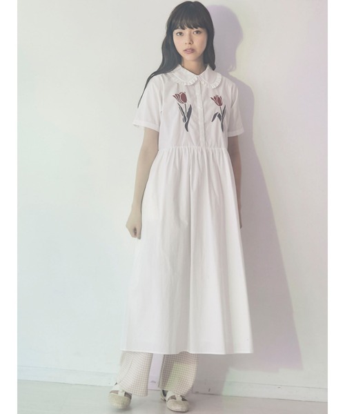 merry jenny（メリージェニー）の「二輪のtulip半袖ワンピース（ワンピース・レディース・ライトブルー/ベージュ/オフホワイト・FREE）」の15枚目の写真