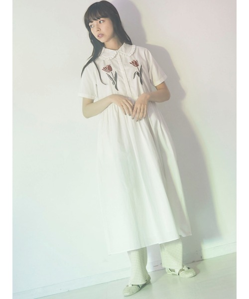 merry jenny（メリージェニー）の「二輪のtulip半袖ワンピース（ワンピース・レディース・ライトブルー/ベージュ/オフホワイト・FREE）」の16枚目の写真