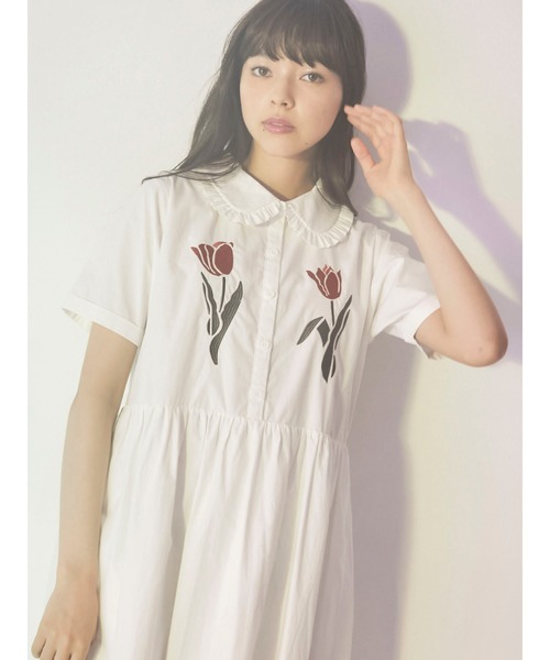 merry jenny（メリージェニー）の「二輪のtulip半袖ワンピース（ワンピース・レディース・ライトブルー/ベージュ/オフホワイト・FREE）」の18枚目の写真