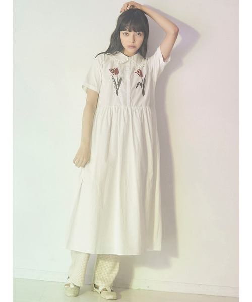 merry jenny（メリージェニー）の「二輪のtulip半袖ワンピース（ワンピース・レディース・ライトブルー/ベージュ/オフホワイト・FREE）」の19枚目の写真