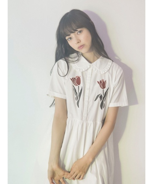 merry jenny（メリージェニー）の「二輪のtulip半袖ワンピース（ワンピース・レディース・ライトブルー/ベージュ/オフホワイト・FREE）」の21枚目の写真