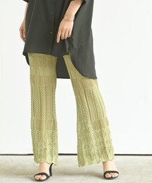 透かし編みニットフレアーパンツ