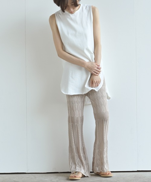 rps(アールピーエス)の「透かし編みニットフレアーパンツ(その他パンツ・レディース・グリーン/グレイッシュベージュ/ブラック・M)」の7枚目の写真