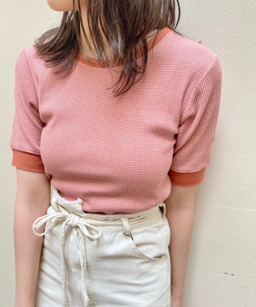 Kastane（カスタネ）の「細リブリンガーボーダーTee（Tシャツ/カットソー・レディース・ライム/ミント/ブルー/ピンク・FREE）」の4枚目の写真