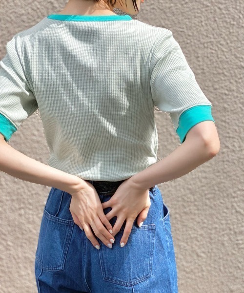 Kastane（カスタネ）の「細リブリンガーボーダーTee（Tシャツ/カットソー・レディース・ライム/ミント/ブルー/ピンク・FREE）」の3枚目の写真