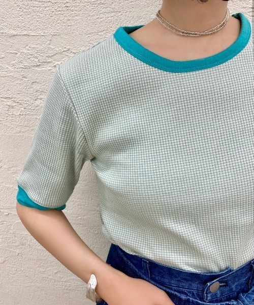 Kastane（カスタネ）の「細リブリンガーボーダーTee（Tシャツ/カットソー・レディース・ライム/ミント/ブルー/ピンク・FREE）」の10枚目の写真