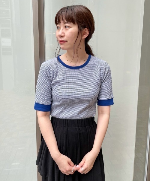 Kastane（カスタネ）の「細リブリンガーボーダーTee（Tシャツ/カットソー・レディース・ライム/ミント/ブルー/ピンク・FREE）」の8枚目の写真