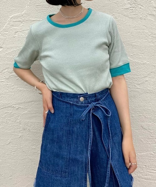 Kastane（カスタネ）の「細リブリンガーボーダーTee（Tシャツ/カットソー・レディース・ライム/ミント/ブルー/ピンク・FREE）」の11枚目の写真