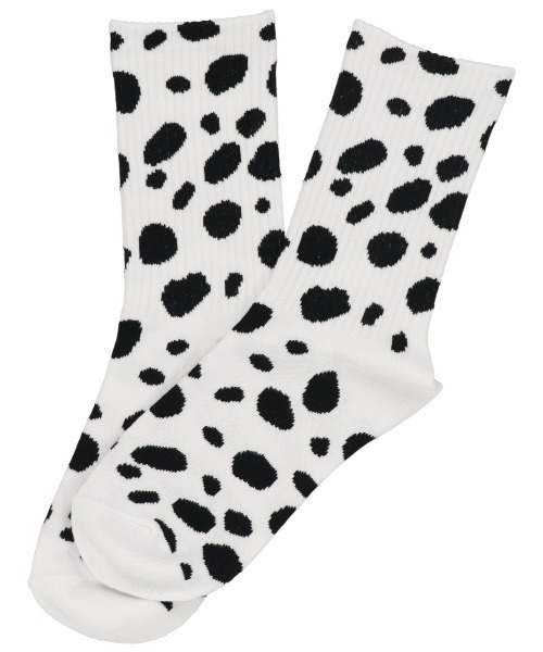SPINNS(スピンズ)の「ダルメシアン柄リブソックス(ソックス/靴下・レディース・ホワイト×ブラック・ONESIZE)」の1枚目の写真