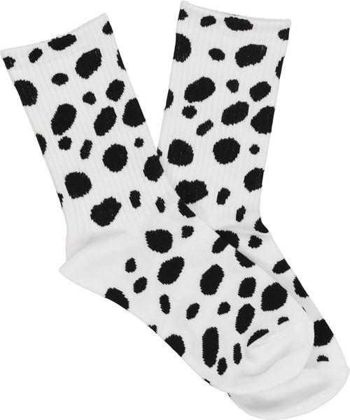 SPINNS(スピンズ)の「ダルメシアン柄リブソックス(ソックス/靴下・レディース・ホワイト×ブラック・ONESIZE)」の2枚目の写真