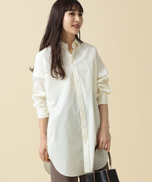 Demi-Luxe BEAMS（デミルクス ビームス）の「Demi-Luxe BEAMS / ブロード ロングシャツ（シャツ/ブラウス・レディース・オフホワイト/ブルー・38/36）」の3枚目の写真