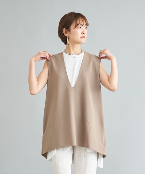 DouDou(ドゥドゥ)の「ショルダータックベスト AW(ベスト・レディース・ベージュ/ブラック・FREE)」の10枚目の写真