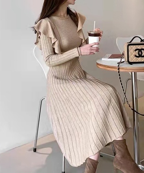 Passion(パッション)の「フレアリブワンピース(ワンピース・レディース・モカ/ブラック・FREE)」の1枚目の写真