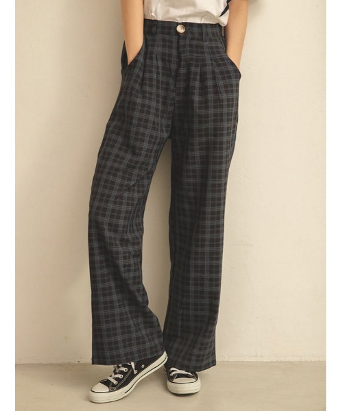 fifth calin（フィフスカラン）の「ツータックチェックパンツ（その他パンツ・レディース・ブラック/ライトカーキ・MEDIUM）」の2枚目の写真