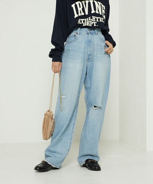 FREAK'S STORE（フリークスストア）の「ダメージハイウエストデニム（デニムパンツ・レディース・ブラック/サックスブルー・MEDIUM/X-SMALL/SMALL）」の8枚目の写真